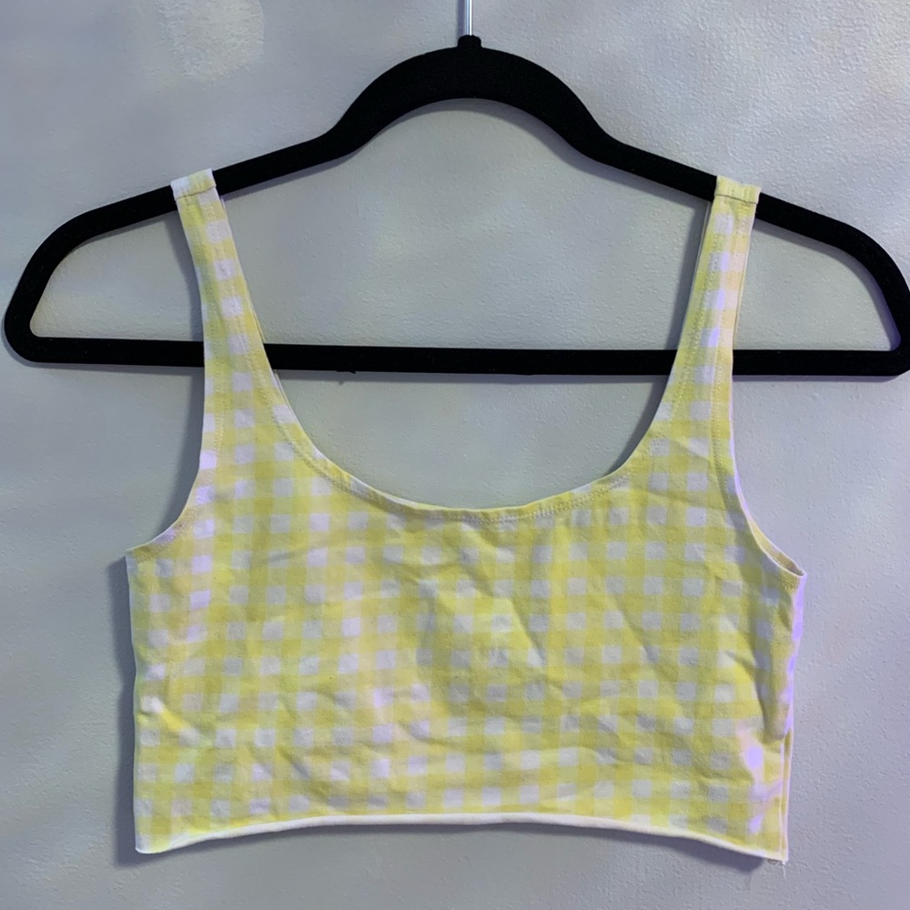 Yellow & White Checkered Crop Tank